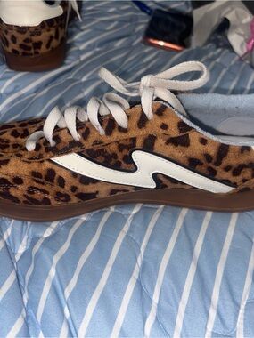 Leopard Print Lace-Up Sneakers with White Accent